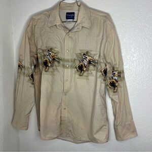Vintage Wrangler Western Shirt Pearl Snap Bull Rider Rodeo XL beige Aztec